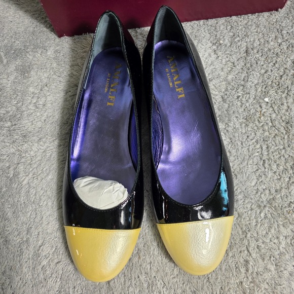 Amalfi by Rangoni Black Italian Leather Gold Cap Toe Ballet Flats Women's 8M NEW - Picture 2 of 5